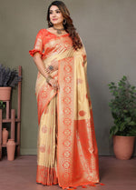Amazing Orange Color Viscose Fabric Partywear Saree