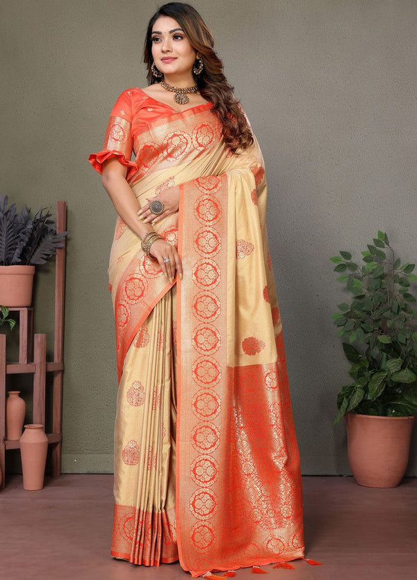 Amazing Orange Color Viscose Fabric Partywear Saree