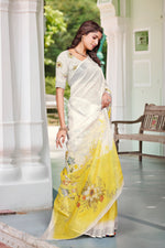 Beautiful Cream Color Cotton Fabric Casual Saree