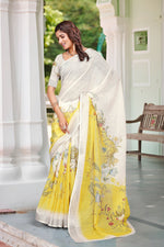 Beautiful Cream Color Cotton Fabric Casual Saree
