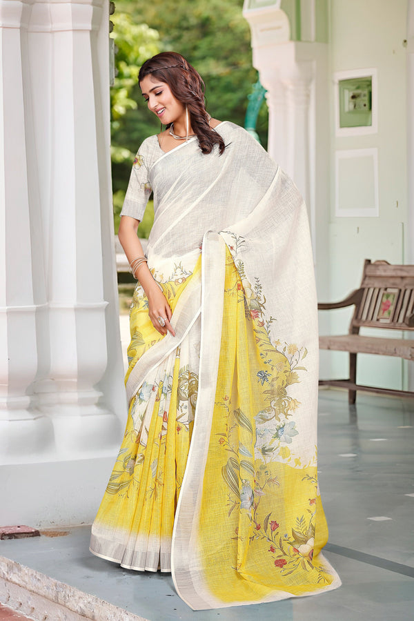Beautiful Cream Color Cotton Fabric Casual Saree