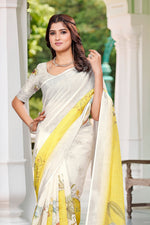 Beautiful Cream Color Cotton Fabric Casual Saree
