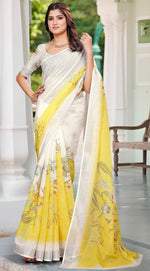 Beautiful Cream Color Cotton Fabric Casual Saree