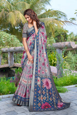 Beautiful Grey Color Cotton Fabric Casual Saree