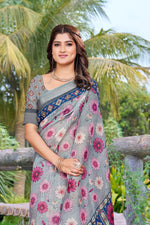 Beautiful Grey Color Cotton Fabric Casual Saree