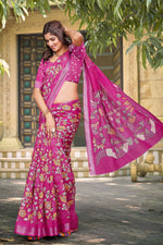 Beautiful Pink Color Cotton Fabric Casual Saree