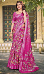 Beautiful Pink Color Cotton Fabric Casual Saree