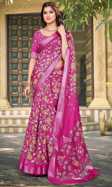 Beautiful Pink Color Cotton Fabric Casual Saree