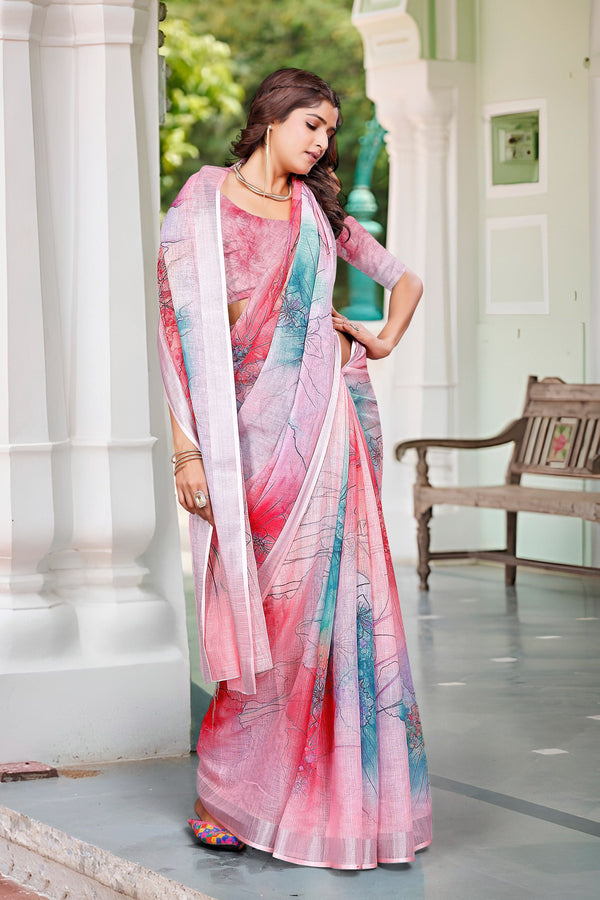 Beautiful Multi Color Cotton Fabric Casual Saree