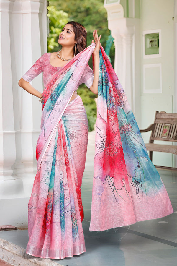 Beautiful Multi Color Cotton Fabric Casual Saree