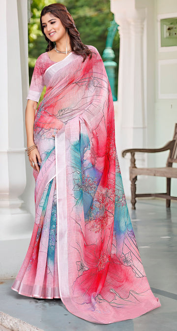 Beautiful Multi Color Cotton Fabric Casual Saree