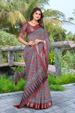 Beautiful Brown Color Cotton Fabric Casual Saree