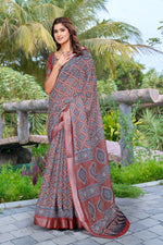 Beautiful Brown Color Cotton Fabric Casual Saree