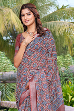 Beautiful Brown Color Cotton Fabric Casual Saree