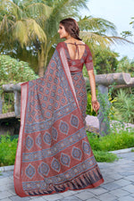 Beautiful Brown Color Cotton Fabric Casual Saree