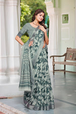 Beautiful Green Color Cotton Fabric Casual Saree