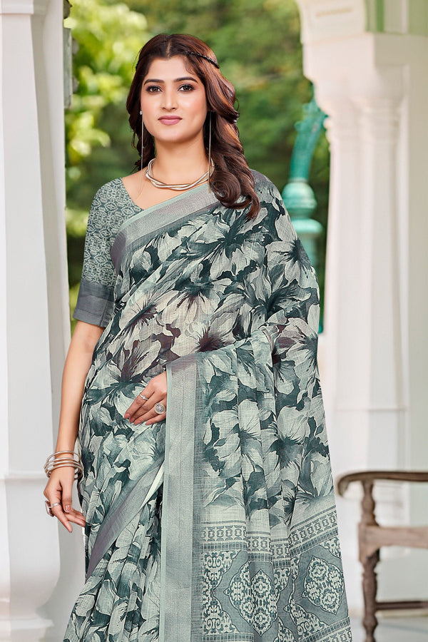 Beautiful Green Color Cotton Fabric Casual Saree