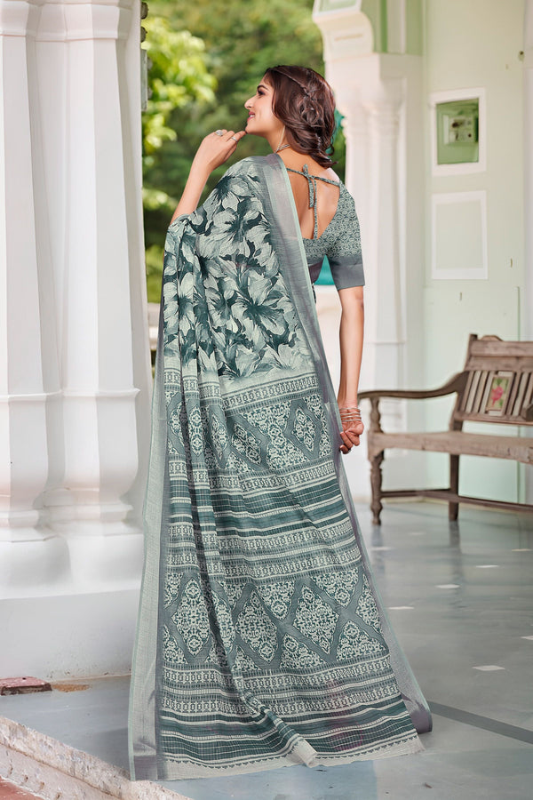 Beautiful Green Color Cotton Fabric Casual Saree