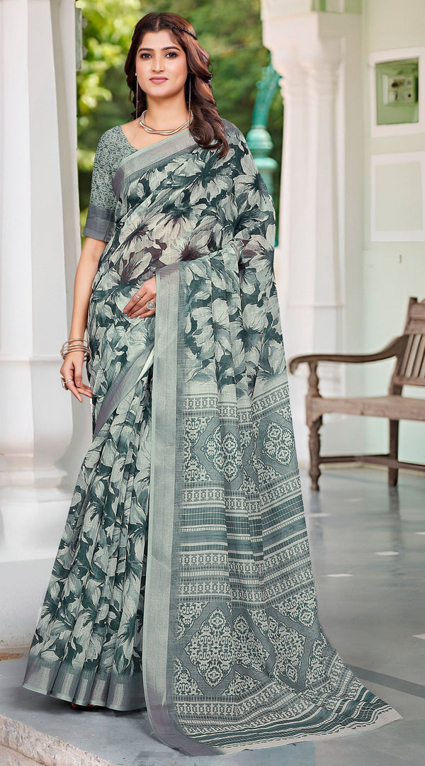 Beautiful Green Color Cotton Fabric Casual Saree