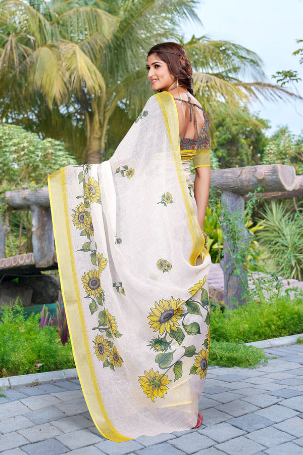 Beautiful Yellow Color Cotton Fabric Casual Saree