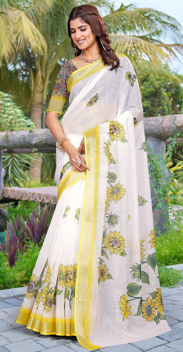 Beautiful Yellow Color Cotton Fabric Casual Saree
