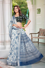 Beautiful Blue Color Cotton Fabric Casual Saree