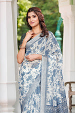 Beautiful Blue Color Cotton Fabric Casual Saree