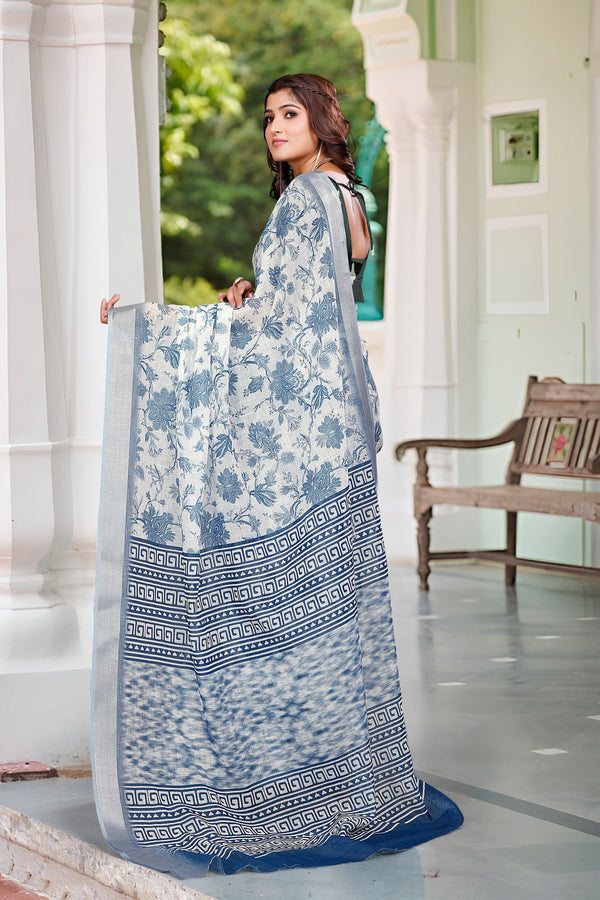 Beautiful Blue Color Cotton Fabric Casual Saree