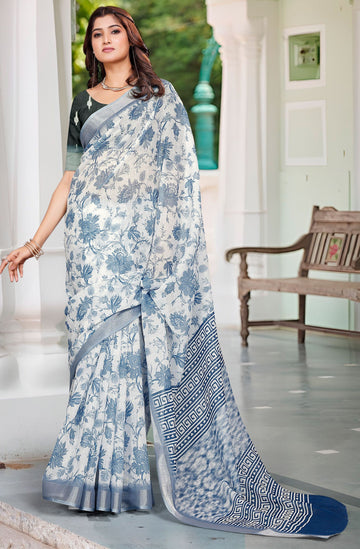 Beautiful Blue Color Cotton Fabric Casual Saree