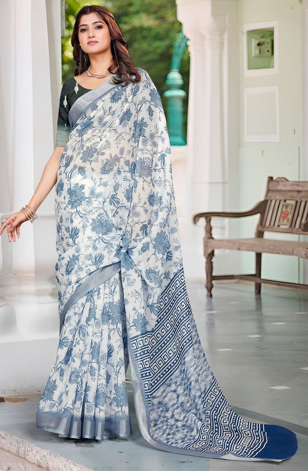 Beautiful Blue Color Cotton Fabric Casual Saree