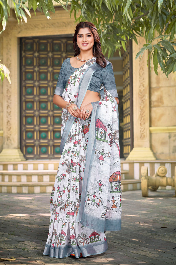 Beautiful Cream Color Cotton Fabric Casual Saree