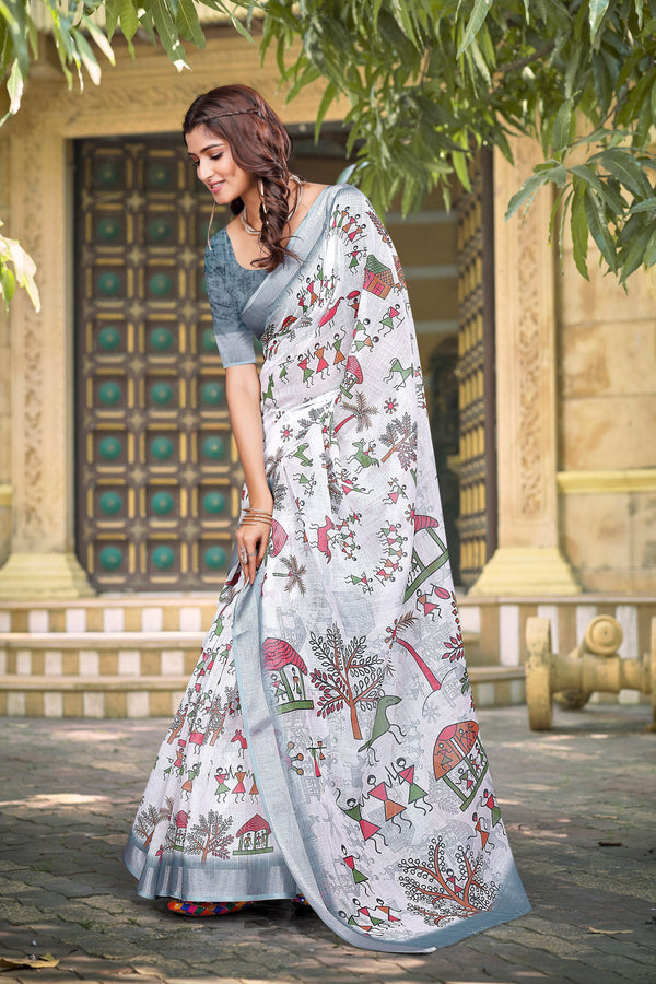 Beautiful Cream Color Cotton Fabric Casual Saree