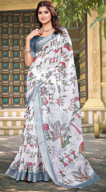 Beautiful Cream Color Cotton Fabric Casual Saree