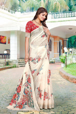 Beautiful Cream Color Cotton Fabric Casual Saree
