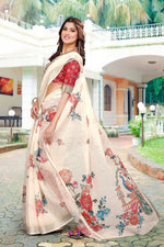 Beautiful Cream Color Cotton Fabric Casual Saree