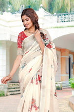 Beautiful Cream Color Cotton Fabric Casual Saree