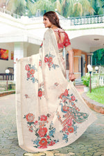 Beautiful Cream Color Cotton Fabric Casual Saree