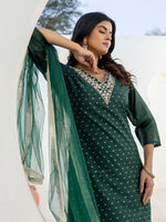 Pretty Green Color Chanderi Fabric Designer Suit