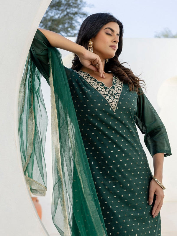 Pretty Green Color Chanderi Fabric Designer Suit
