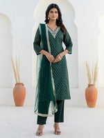 Pretty Green Color Chanderi Fabric Designer Suit