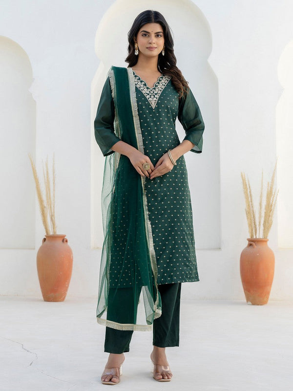 Pretty Green Color Chanderi Fabric Designer Suit