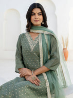Pretty Green Color Chanderi Fabric Designer Suit