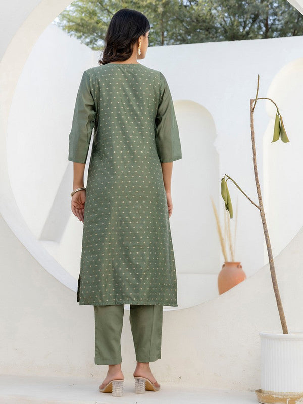Pretty Green Color Chanderi Fabric Designer Suit