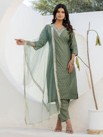 Pretty Green Color Chanderi Fabric Designer Suit