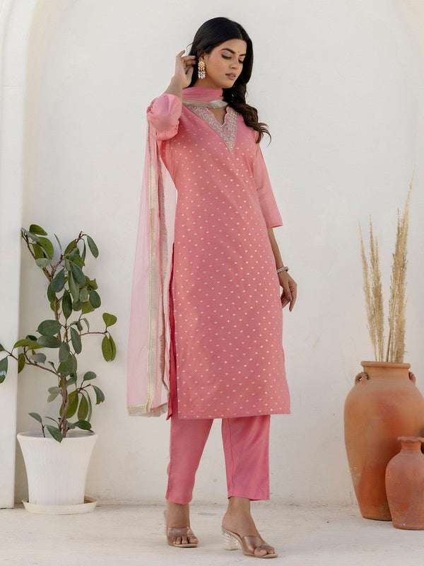 Pretty Pink Color Chanderi Fabric Designer Suit