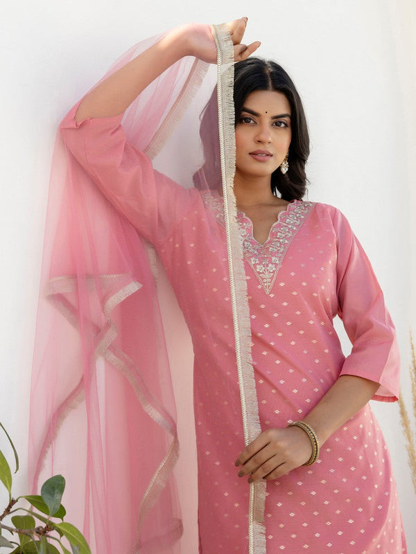 Pretty Pink Color Chanderi Fabric Designer Suit