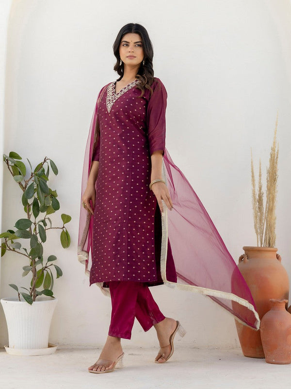 Pretty Purple Color Chanderi Fabric Designer Suit