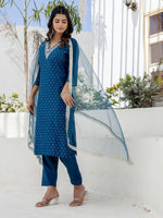 Pretty Teal Color Chanderi Fabric Designer Suit