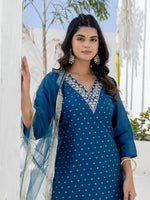 Pretty Teal Color Chanderi Fabric Designer Suit