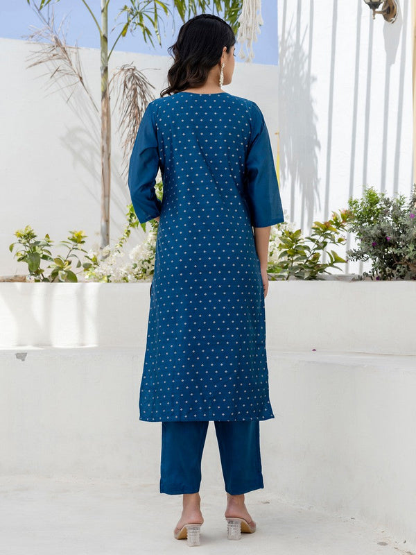Pretty Teal Color Chanderi Fabric Designer Suit
